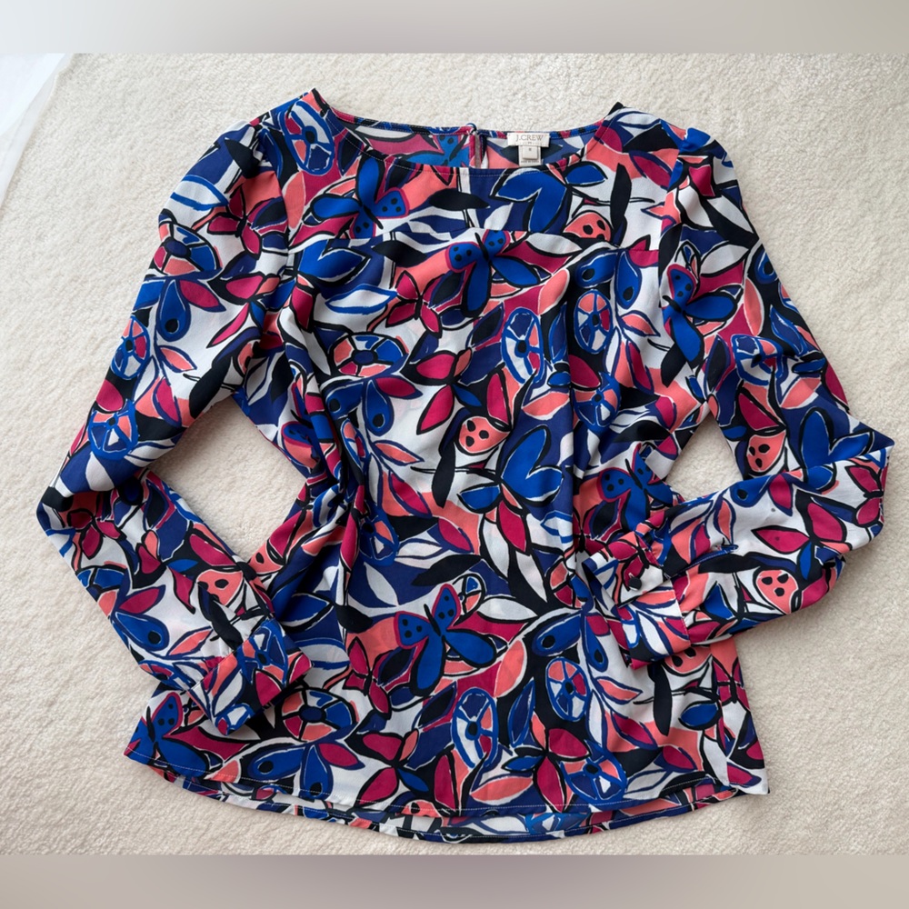 BNWOT J. Crew Blue and Pink Floral Lightweight Long Sleeved Blouse